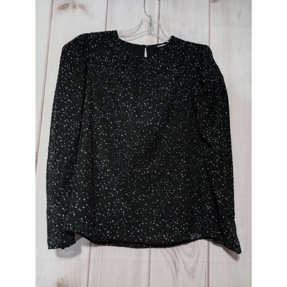 Express Shirt Ladies Small Black Semi Sheer Sleeve Textured